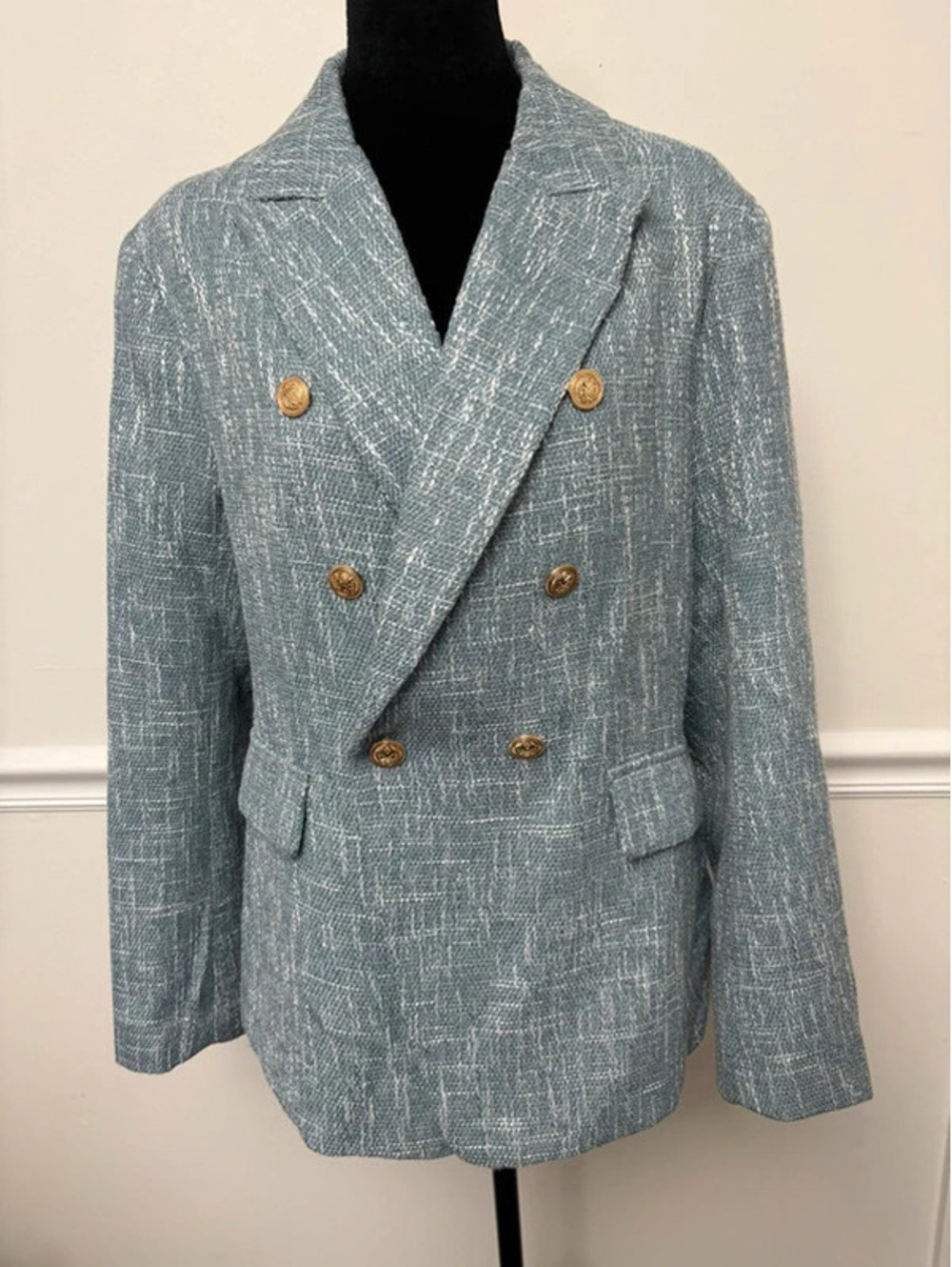 Blue Tweed Double-Breasted Blazer Size Medium NWT